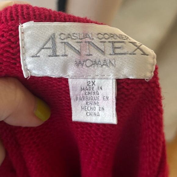 Vintage 90s Red Holiday Woman Walking Scottie Dog Cardigan Christmas Winter - Picture 5 of 8